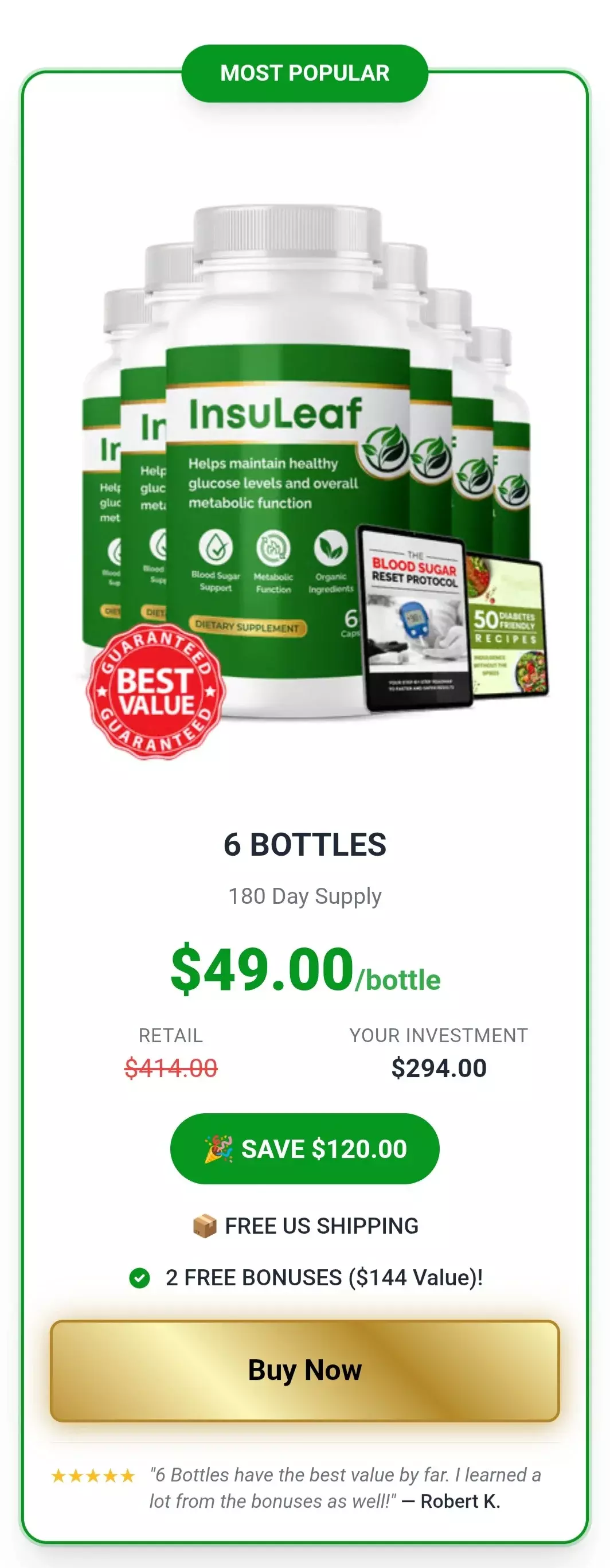 InsuLeaf™ 6 bottles pricing